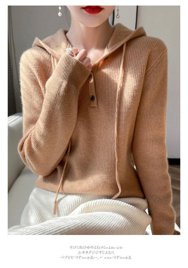 Women's Cashmere Hooded Knit Sweater - Autumn/Winter Collection, Loose Fit, Short Pullover Hoodie.