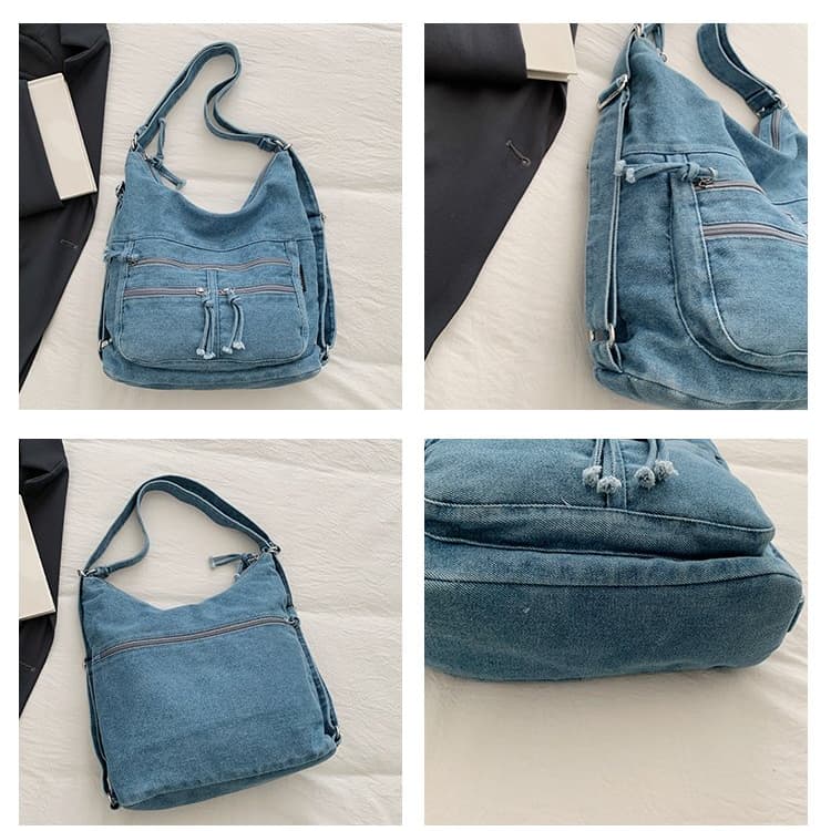 Vintage gewaschene Denim-Tragetasche Schulter-Umhängetasche Damen-Tasche