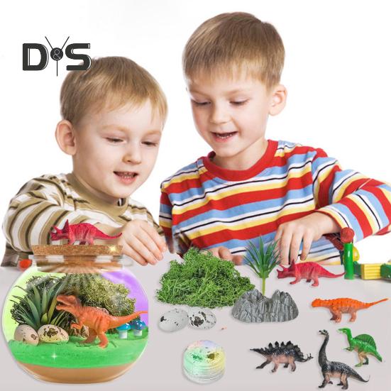 1 Set Light-up Dinosaur Terrarium Kit with LED Glow-in-the-dark Painting DIY Kids Dino Microlandscape Night Lamp Crafts Toy Kit Toddler Boys Girls