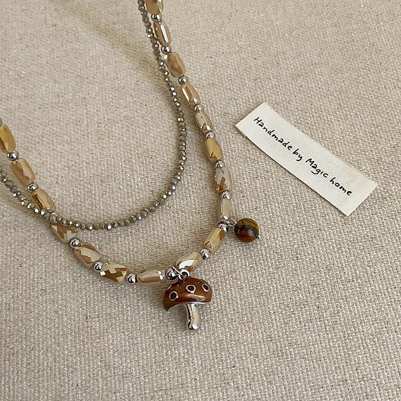 

Ожерелье с подвеской в виде маслянистого гриба с кристаллами, серьги-гвоздики, женская, милая, изысканная, модная, универсальная, цепочка на шею, цепочка на свитер