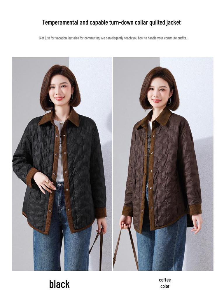 Lightweight Women's Mid-Length Cotton Jacket - 2024 Autumn/Winter Casual Fashion, Padded Patchwork, Loose Fit, Korean Style