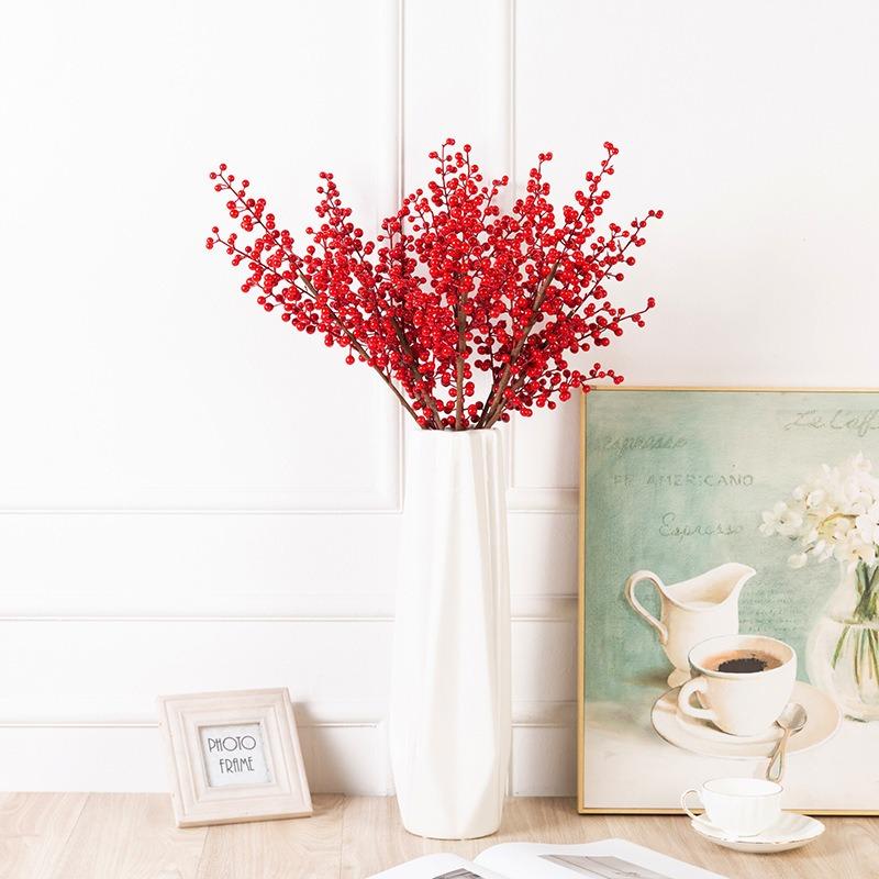 1/10PCS Artificial Red Berry Flowers Bouquet Fake Plant for Home Vase Decor Xmas Tree Ornaments New Year Party Christmas Decor