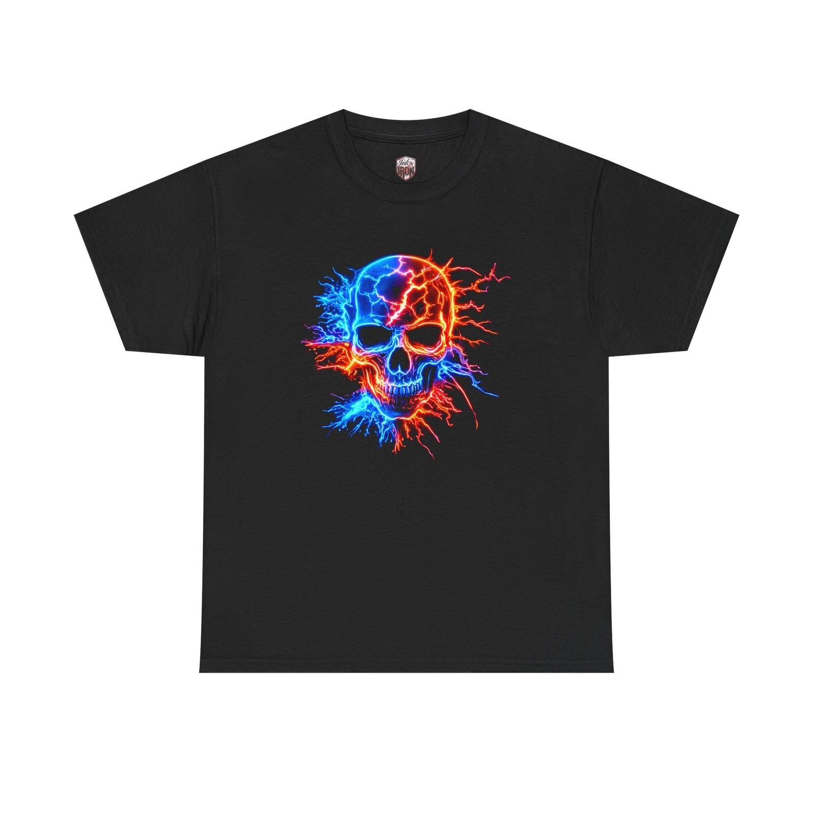 Electric Fire Skull T-Shirt | Neon Lightning Skull Tee S