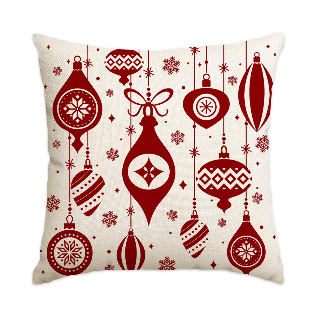 1/4 Pcs Red Christmas Pillowcase Snowflake Christmas Ball Pendant Pattern Cushion Cover Winter Holiday Home Decoration