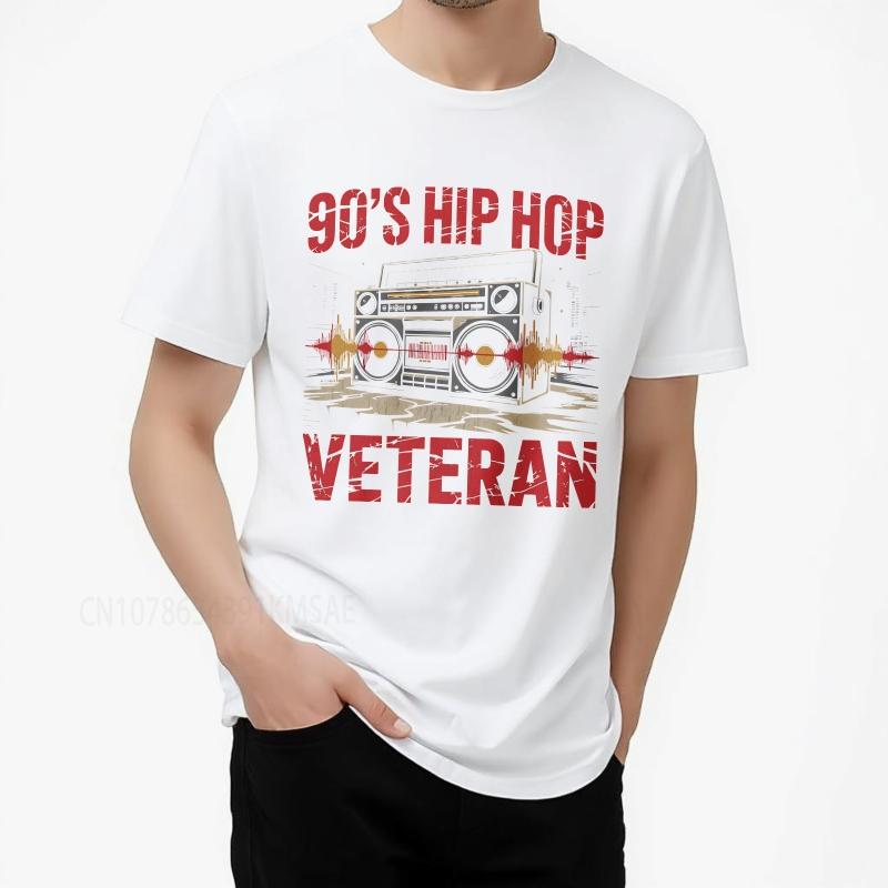Neues Baumwoll-T-Shirt Schwarz Sommer Für sie T-Shirt 90er Hip Hop Veteran Boombox Design Kurzarm Rock-Oberteile Herren-T-Shirt