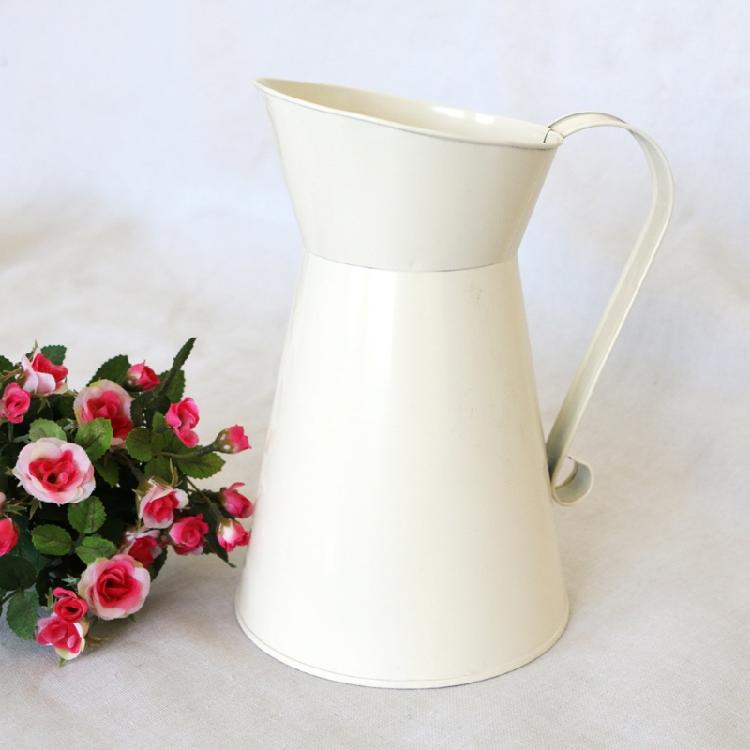 Jarra de Leche de Granja Florero Rústico Blanco Maceta para Regar Flores Decoración Primitiva Vintage