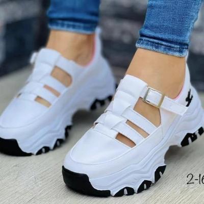 Zapatos de Suela Gruesa Transpirables Perforados con Hebillas Sandalias Casuales de una Sola Pieza para Mujer