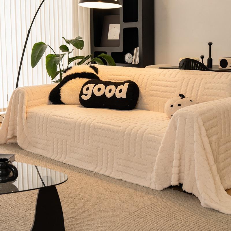 

Shu cotton lint sofa towel universal in all seasons, living room non-slip and anti-cat scratch sofa cover towel 180x130cm белый