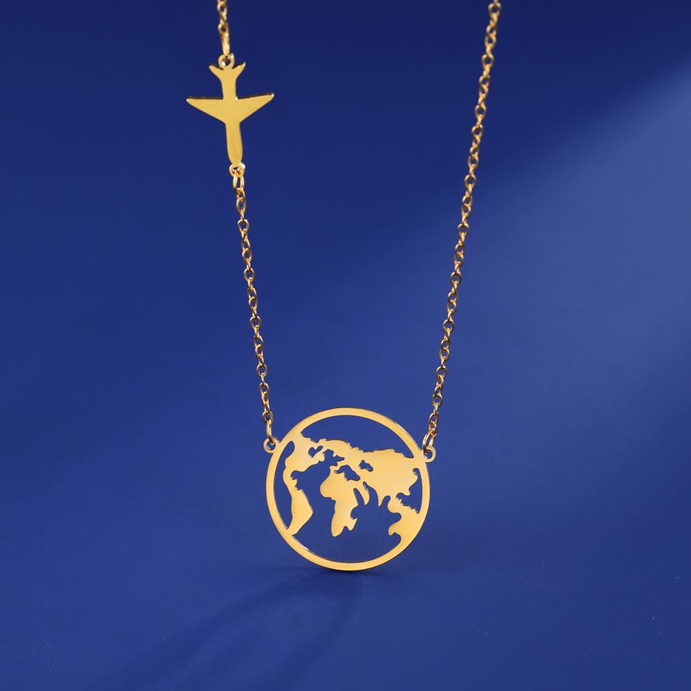 LIKGREAT World Map Israel Star of David Pendant Necklaces for Women Men Earth Globe Round Stainless Steel Necklace Jewelry Gifts