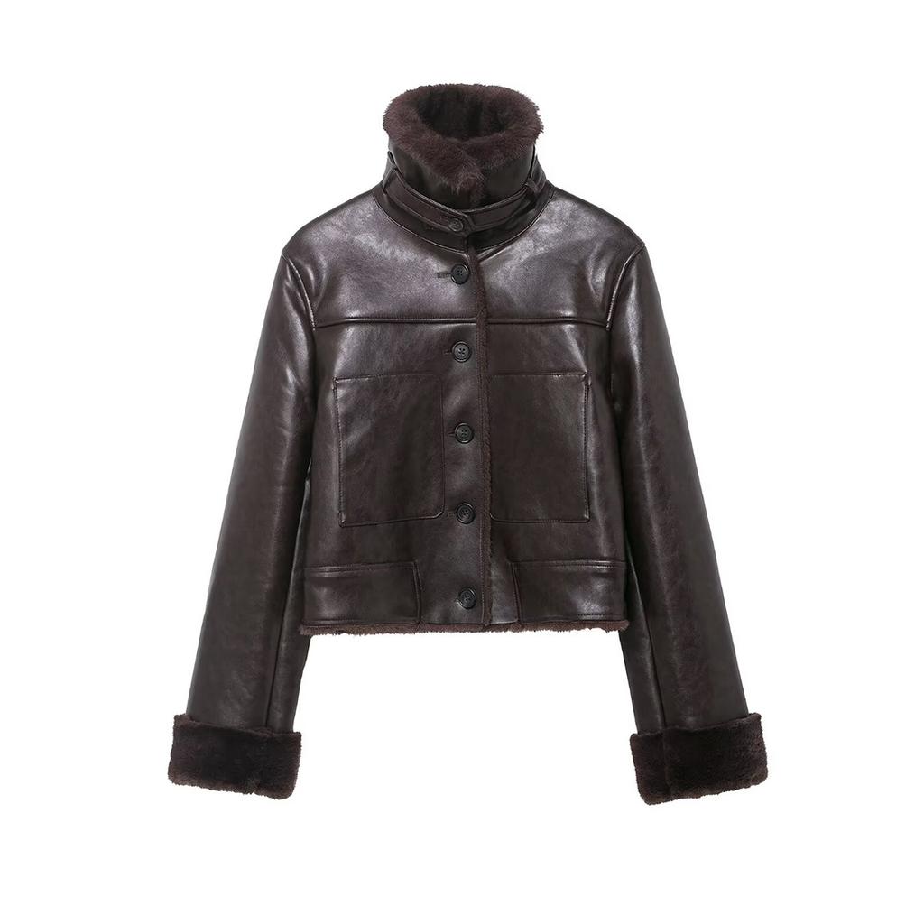 Giacca invernale alla moda, stile europeo e americano, retrò, in pelliccia sintetica double-face
