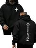 Follow Your Dreams Airplane Front Back Print Graphic Hoodie Unisex Long Sleeve Oversized Loose Streetwear Pullover Hoodie