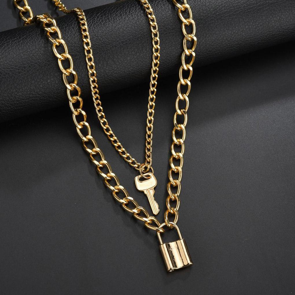 Multi Layer Necklace Vintage Key Lock Pendant Sweater Chain Charm Jewelry Gift for Women Girls