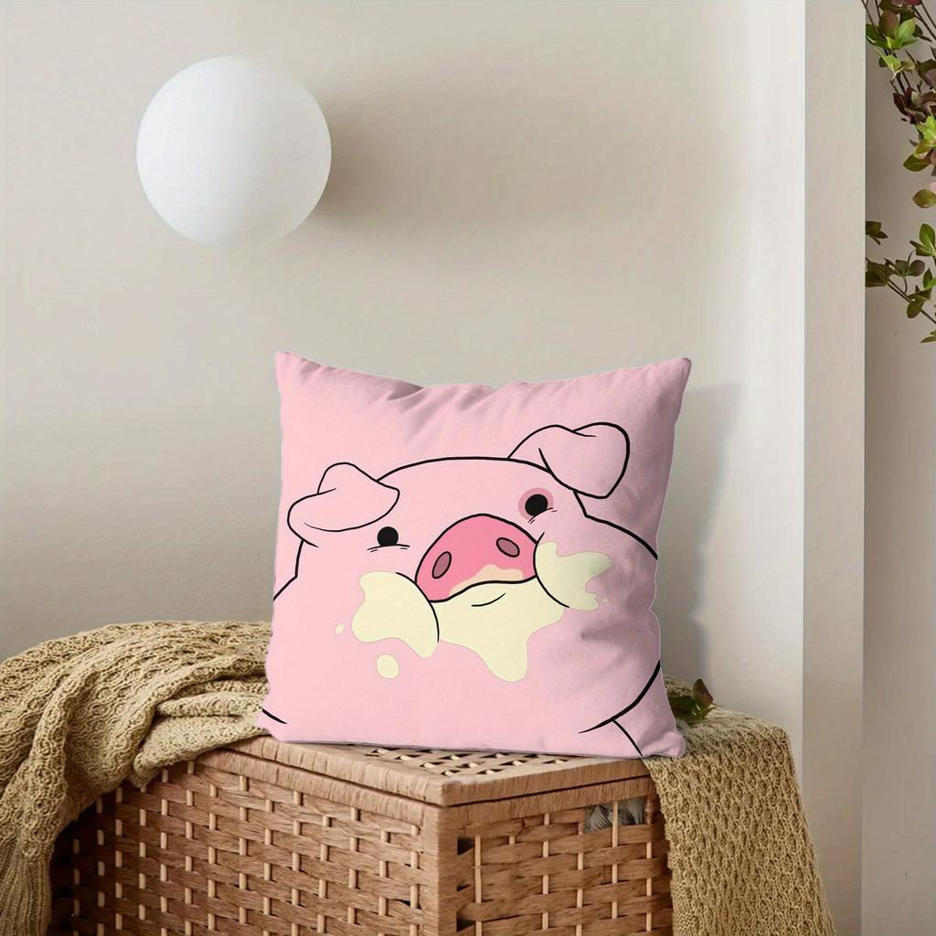 1Pc Gravity Falls Waddles The Pig Cute Cartoon Pillowcase, Soft Pink Polyester Zippered Cushion Cover, Machine Washable, Ideal F