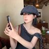 Japanese styleretrostripesartsy beret women's small face breathable sunshade sunscreen big head circumference octagonal hat trendy