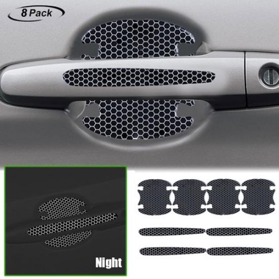 8PCS Reflective Car Door Handle Bowl Anti Scratch Sticker Protector Cover Black