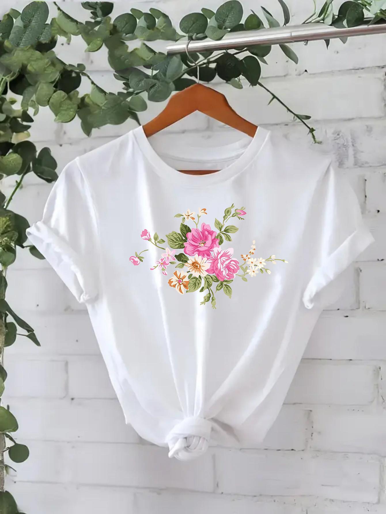 

Women S Floral Print Short Sleeve T-Shirt Casual Street Style. Crew Neck. Regular Fit. Suitable for SpringSummerFall S дубильная кора
