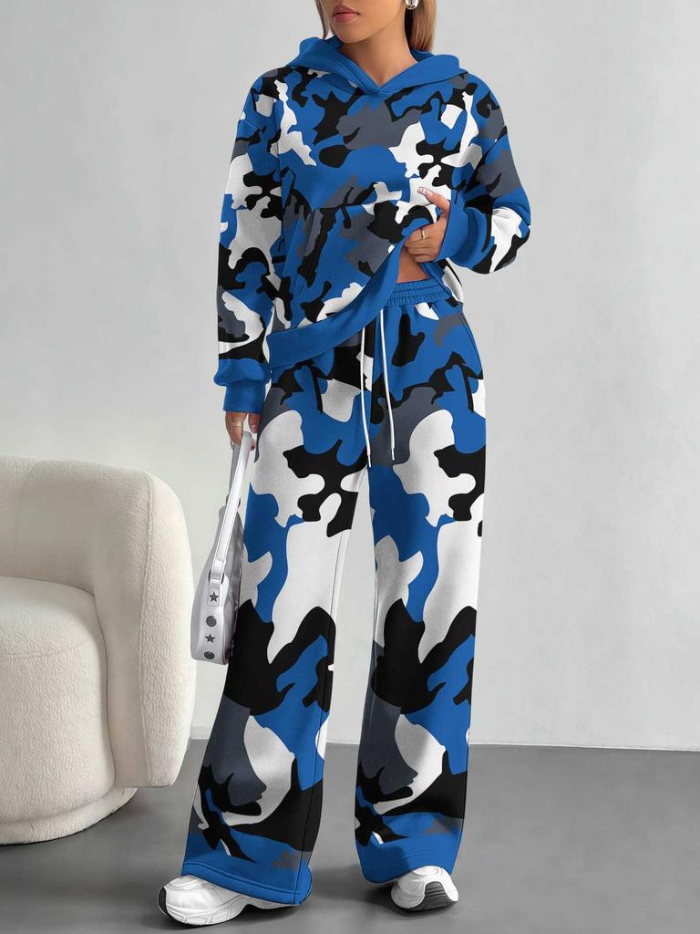 Dark Camouflage European And American Autumn And Winter Casual Long-Sleeved Suit Women'S Hooded Sweater And Trousers Two-Piece Set