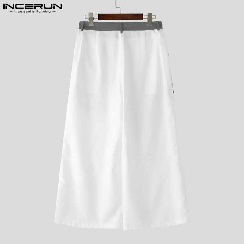 INCERUN Men Pants Casual Zip-up Waist Patchwork Long Trousers