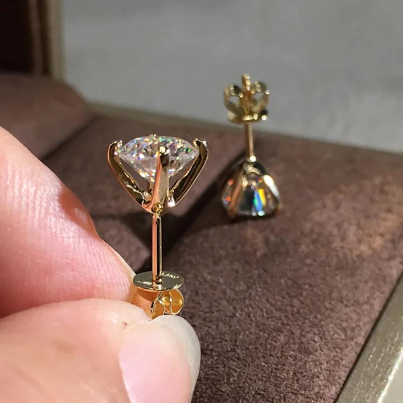 Classic Female Earrings  Sterling Silver 8mm Claw Inlay White Zircon Earrings for Women Xmas Gift Pendientes Oorbellen Bijoux