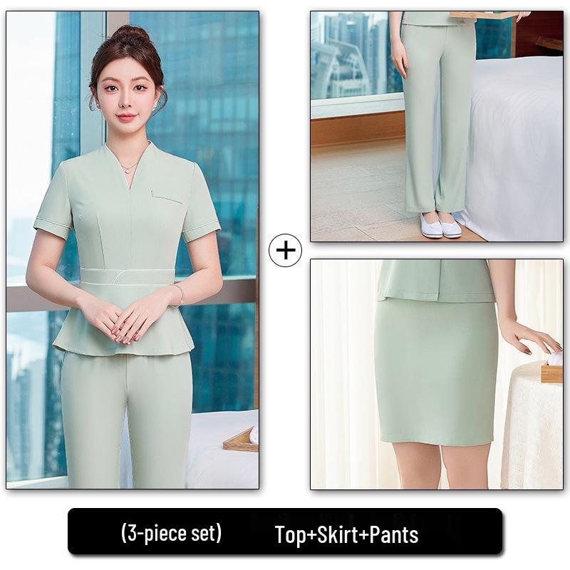 Damen High-End Spa & Postpartale Erholung Arbeitskleidungsset: Elegante Kosmetikerin- & Massageuniform
