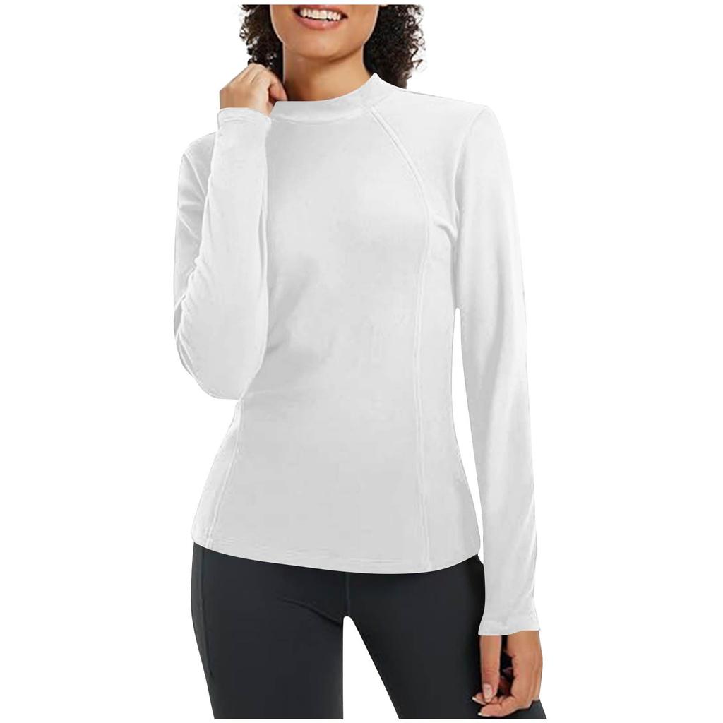 Ladies' Casual And Fashionable Solid Color Round Neck With Warm Long Sleeved T-shirt Top