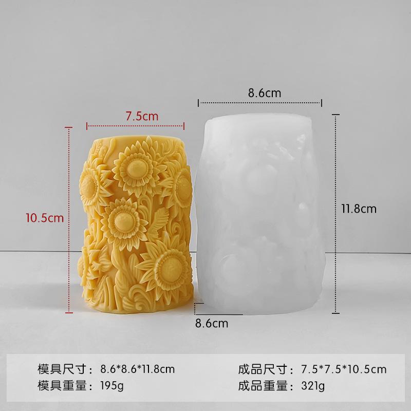 Sunflower Pillar Aroma Candle Silicone Mold DIY Daisy Flower Cylinder Handmade Soap Diffuser Drip Mold