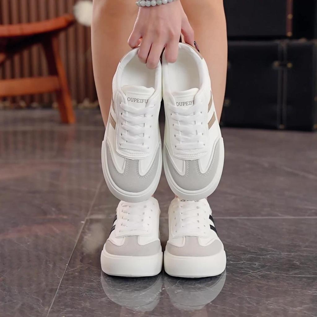 Ladies' Casual Sports Shoes - Lightweight Low Top Shoes with Breathable Lining, Comfortable Sole and Striped Design, Fashionable and Versatile