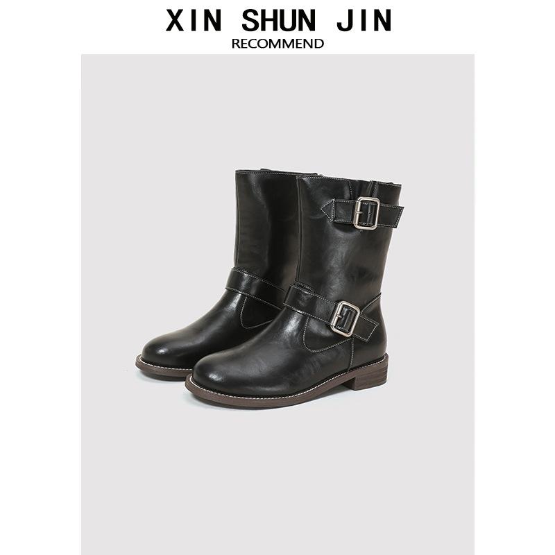 Thick-soled Martin boots women's boots autumn new short boots western cowboy boots medium knight boots