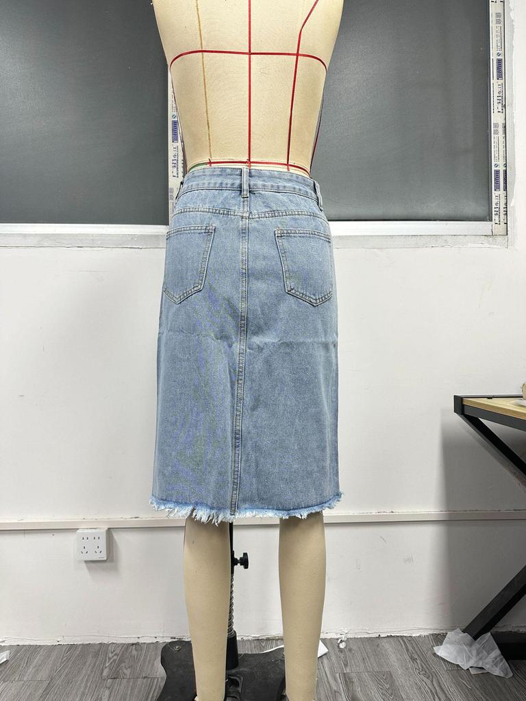 Women's High-Waisted Mid-Length Split Denim Skirt - European & American Style