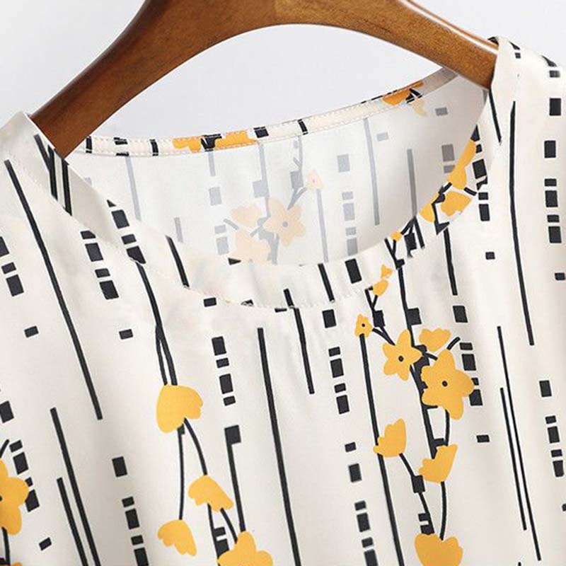 Ice Silk T-shirt Women's Summer Fashion Large Size Printing Short-sleeved Round Neck Loose Mother's Top Everyday Casual Wear