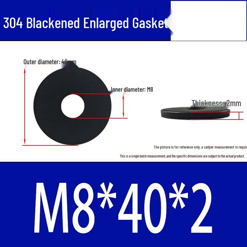 Large Black 304 Stainless Steel Ultra-Thin Oversized Flat Washer, Zinc-Plated