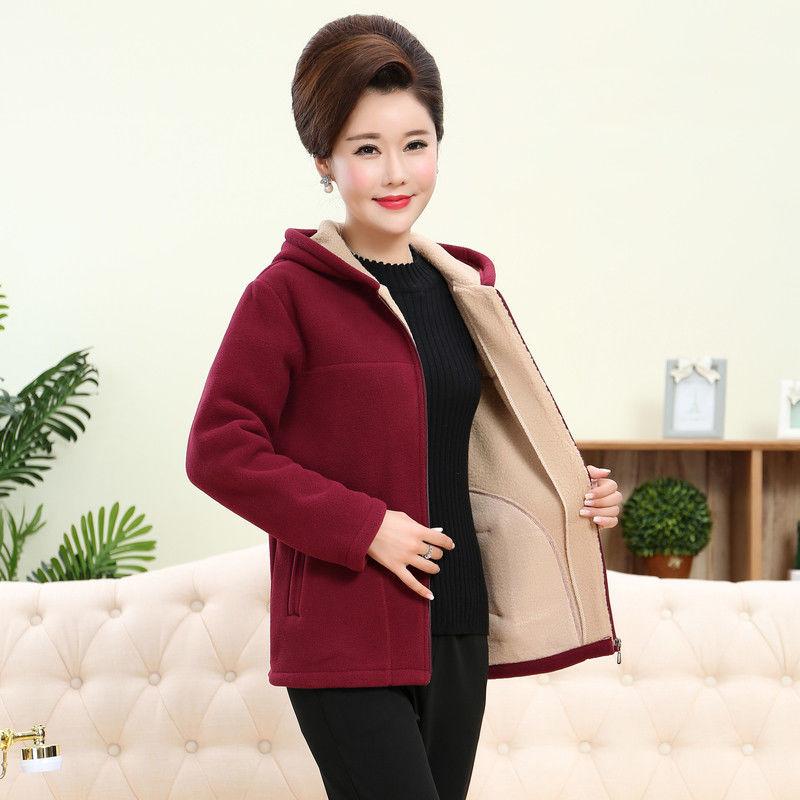 Abrigo de Invierno Femenino Talla Grande Madre Forro Polar Deportivo Chaqueta Mediana Edad Adulto Mayor Ropa Exterior Acolchada para Mujer Tops con Capucha