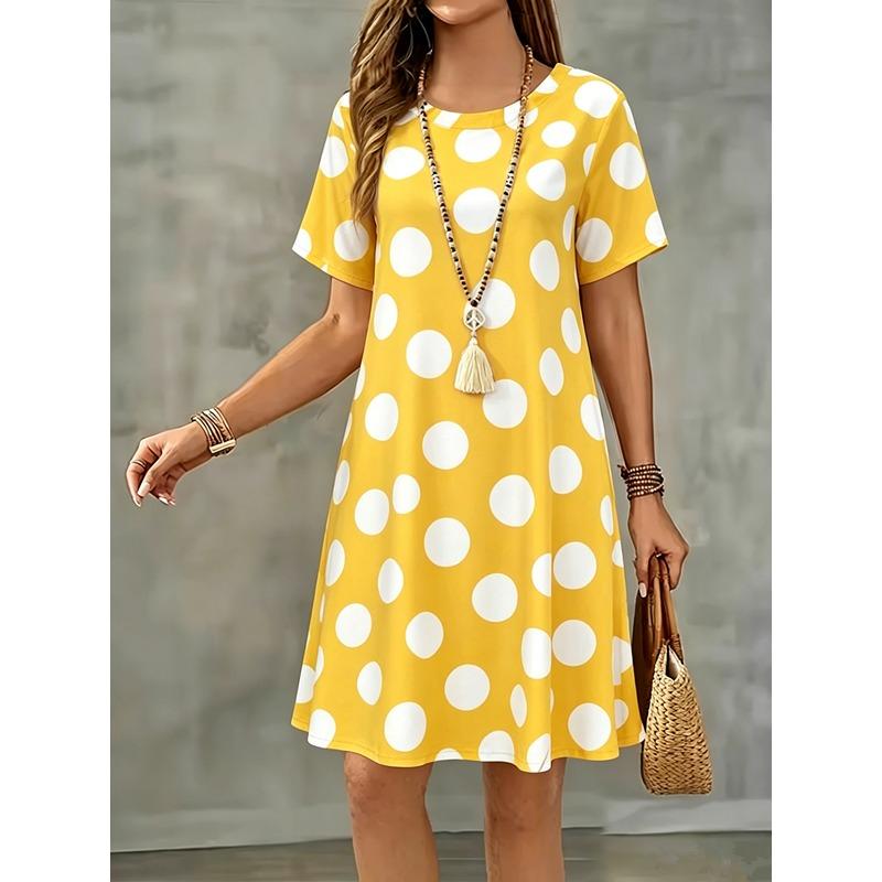 Summer Women Short Sleeve Dress Fashion Elegnat Women's Print Loose Plus Size Dresses