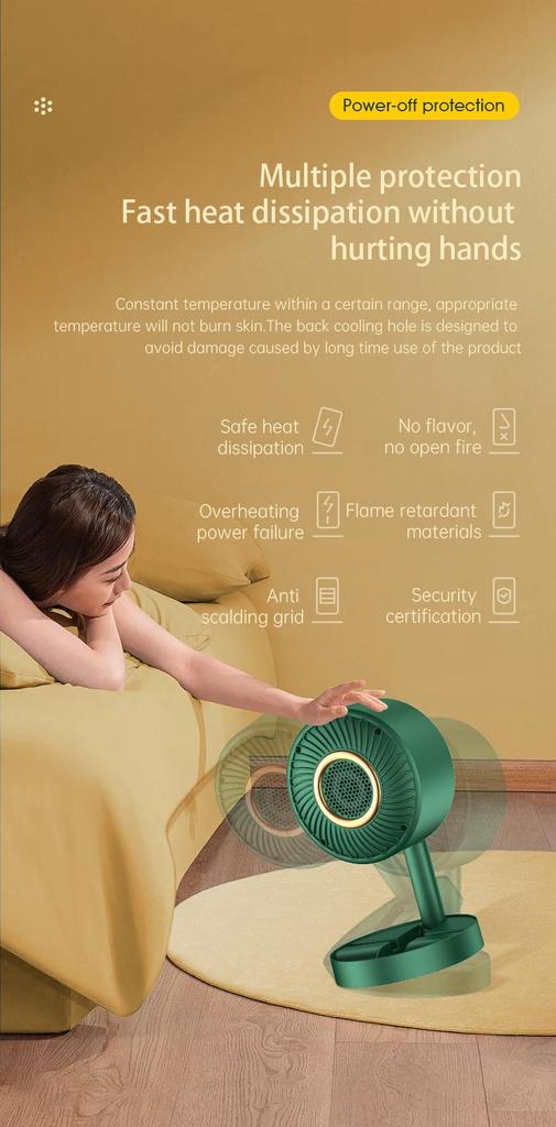 Electric Heater Fan Fast Heating Space Heater Fan Portable Household Electric Heater Home Appliance for Bedroom Heating