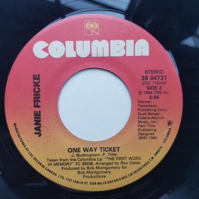 7inch Record JANIE FRICKE - The First Word In Memory Is Me 3804731 Columbia 1984 Canada Folk Used