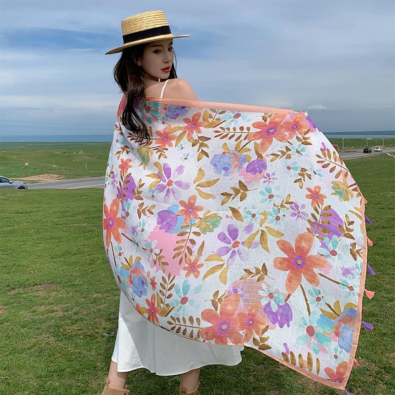 

Design Women Scarf Sunscreen Cotton Shawls Dual-Use Summer Autumn Long Scarves Seaside Holiday Beach Towel Beachwear Veils