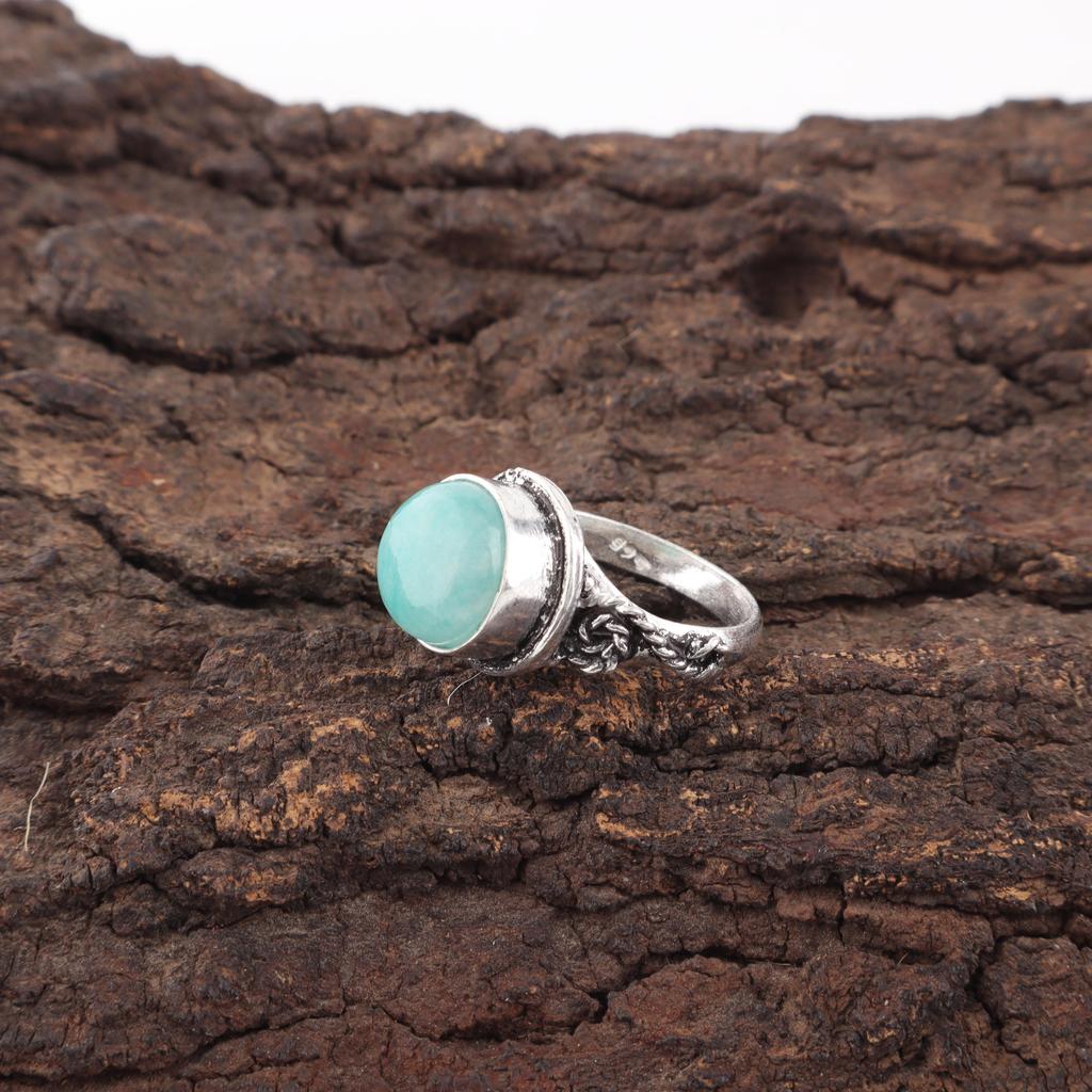 Amazonite 925 Sterling Silver Ring, Gemstone Dainty Ring, Handmade Spiritual Jewelry, Women's Ring Gift For Her