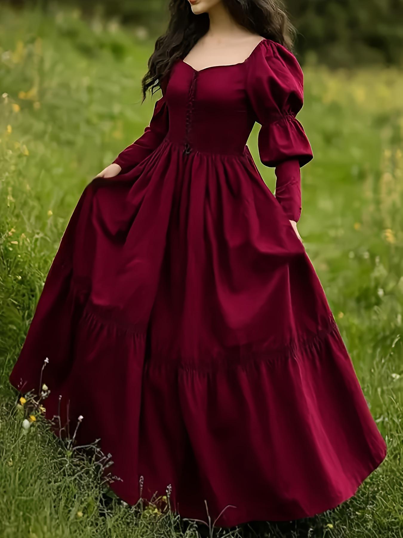 

Elegant Slim Fit Burgundy Bow Dress – Women s Autumn/Winter Square Neck Skirt L [115-130]