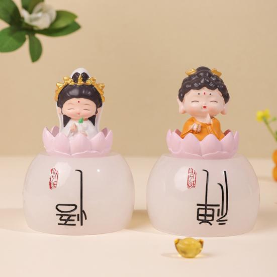 Mini Buddha Statue Resin Meditation Buddha GuanYin Sculpture Spiritual Chinese Home Decor for Office Desk Living Room