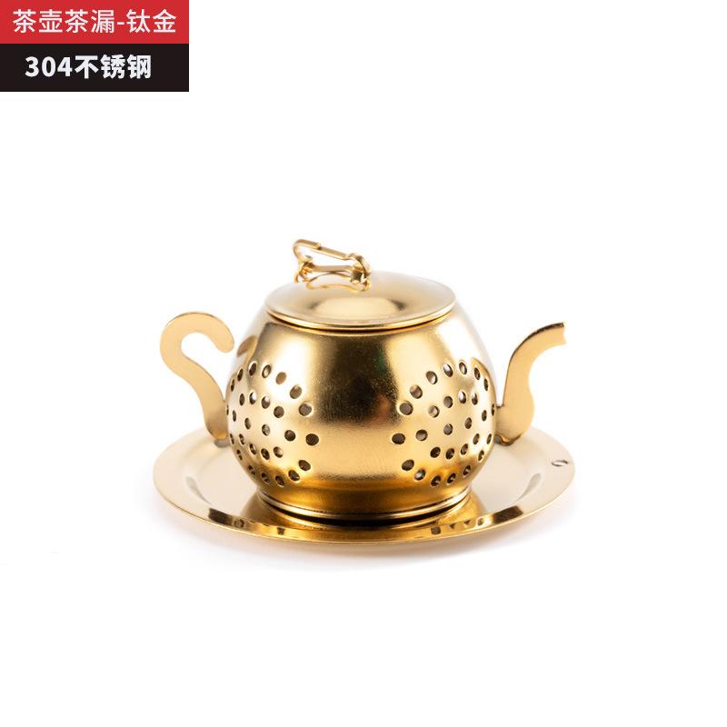 Teesieb Teekannenform Loser Sieb Edelstahl Blätterbereiter Kette Tropfschale Kräuter Gewürzfilter mit Untersetzer