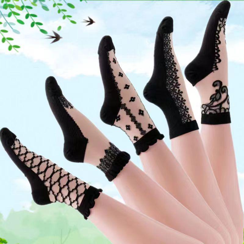 

Женские дышащие хлопковые носки с кружевной отделкой и нескользящей подошвой One size