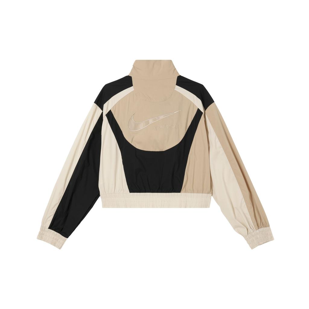 Nike Color Block Stand Collar Loose Long Sleeve Jacket Women Outerwear Brown DV8308-200
