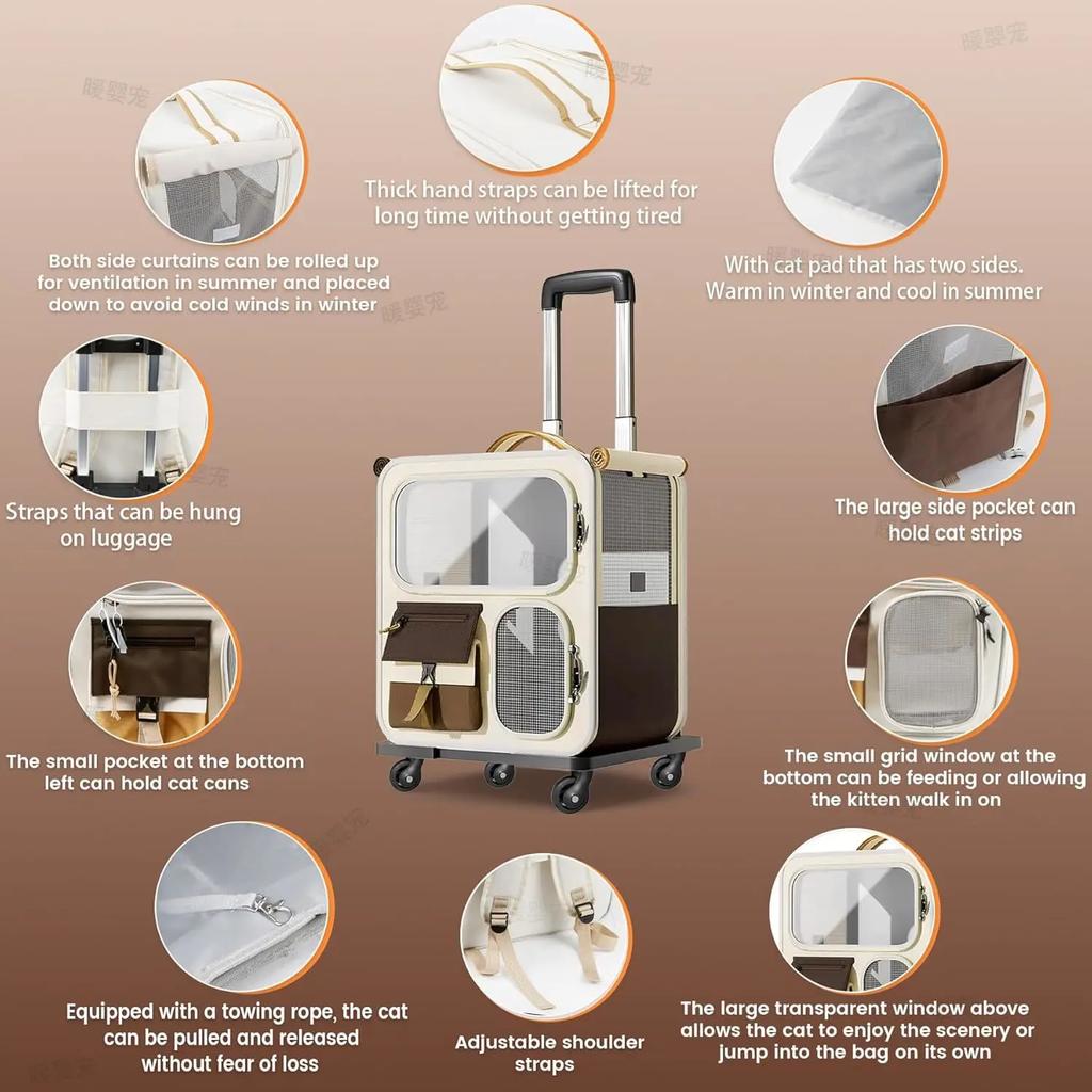 Travel Rolling Pet Handbag With Wheels For Large Cats Small Dogs Under 10kg Convenient Carrier For Walking And Camping