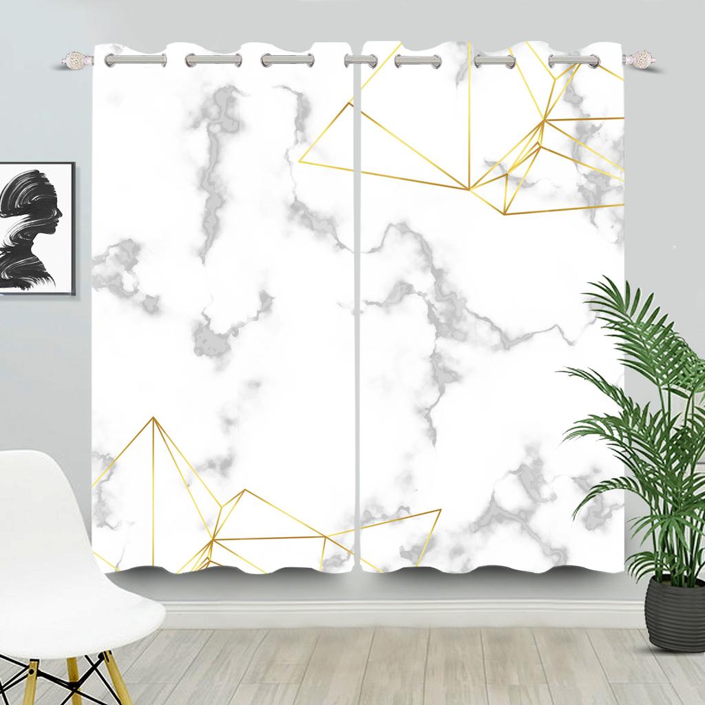 Luxury White Marble Curtains Modern Thermal Insulated Drapes Bedroom Living Room Darkening Window Treatments Set Of 2 Made Polyester Decor