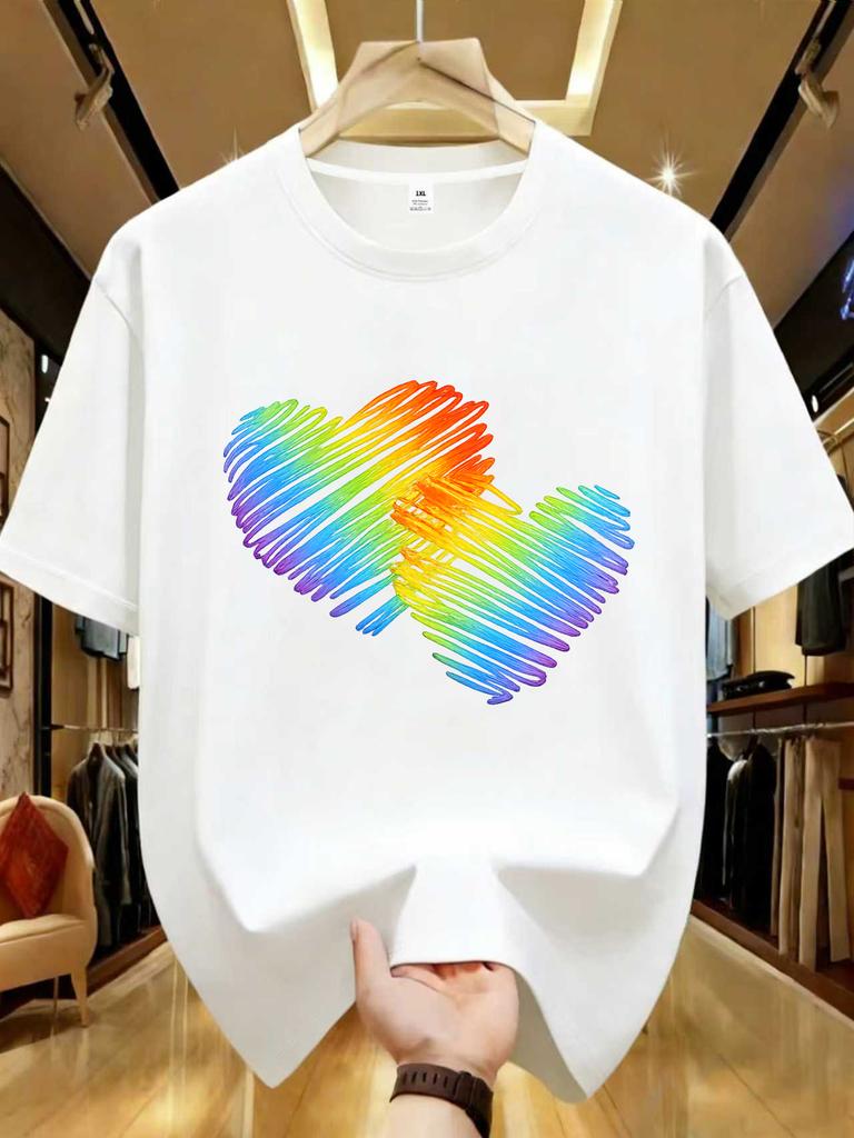 Wds01102creative Heartshaped Printed Plus Size Unisexs Round Neck Tee Summer Casual Short Sleeved Street Fashion Versatile