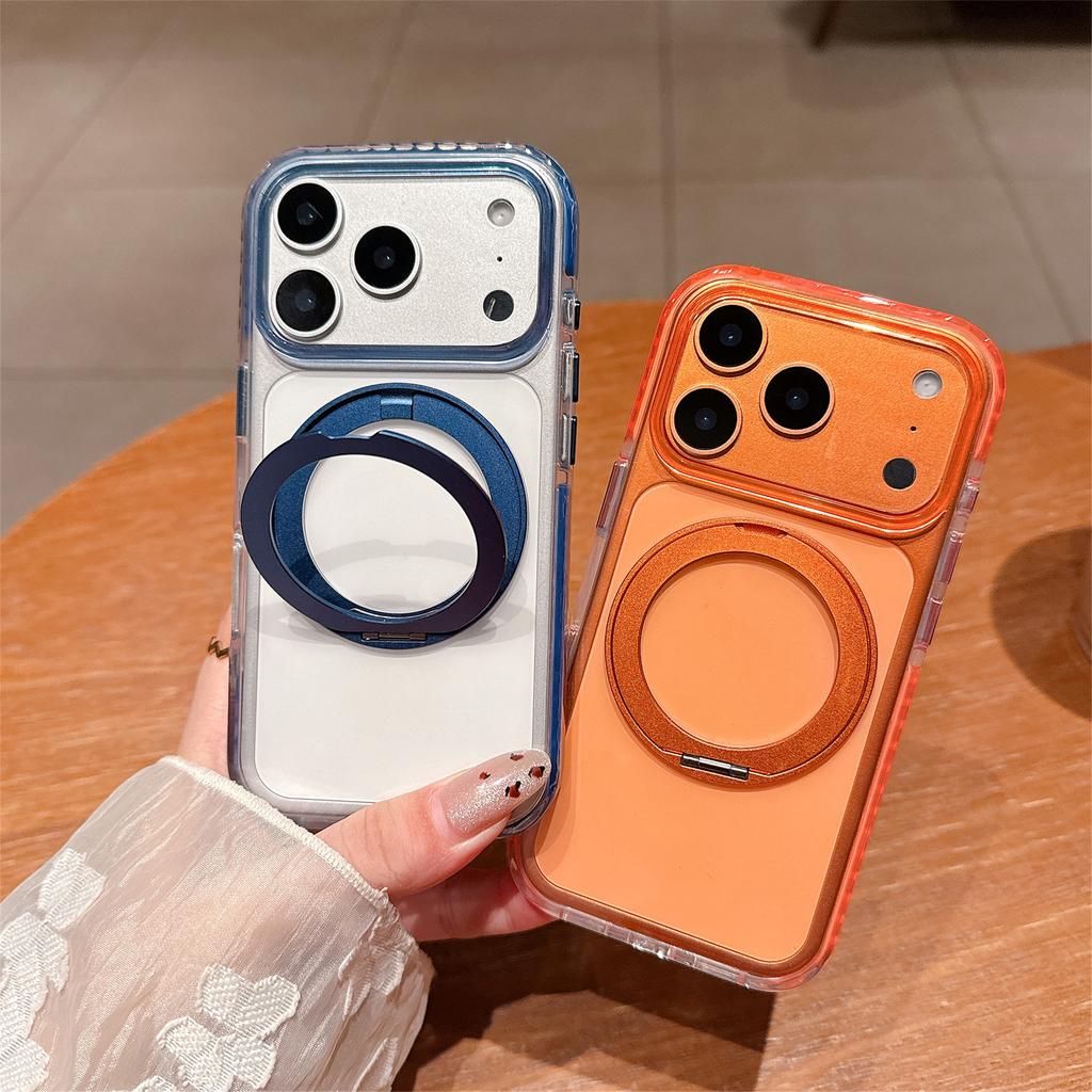 For iPhone 17 Pro Max Case Rotating Kickstand TPU PC Clear Phone Cover with Metal Buttons