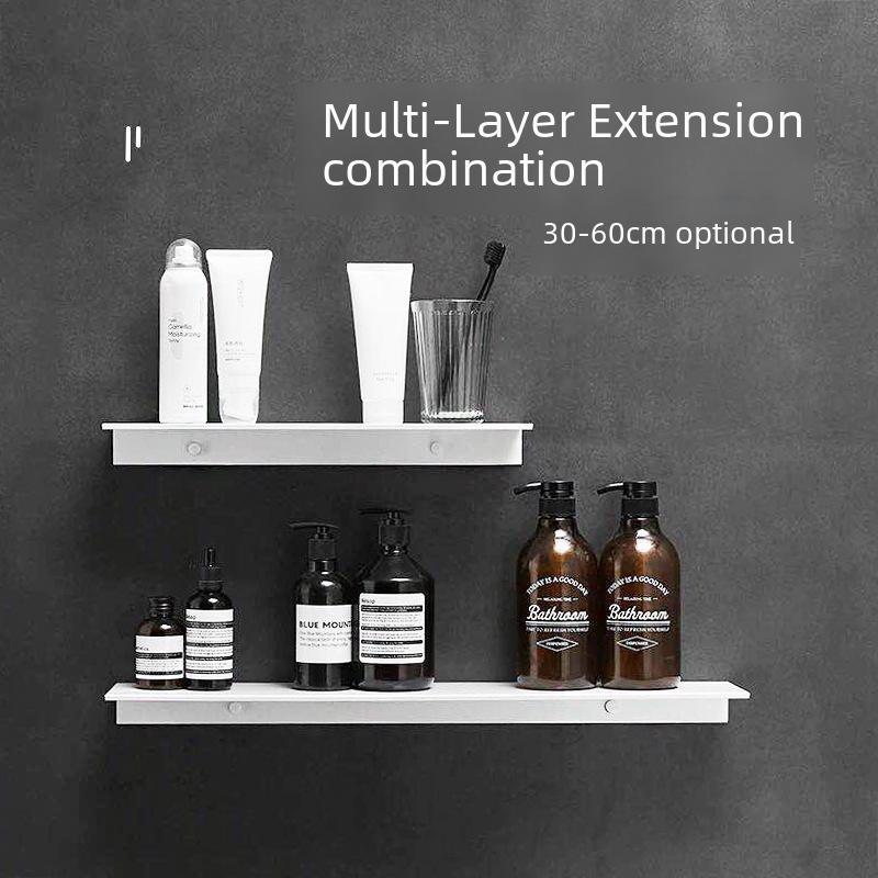 Estante de pared para baño de aluminio negro sin perforaciones