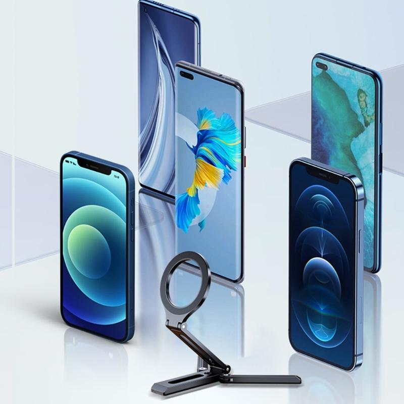 Space Saving Aluminum Phone Holder Support Rack With Magnetic Folding Feature For Various Setting Easy Transport and Use