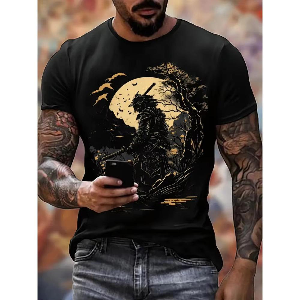 Harajuku Samurai T-shirt för Män 2025 Ny Mode Casual Herr T-shirt Kort Ärm Sommar Anime Japansk 3D Printad Y2k Toppar