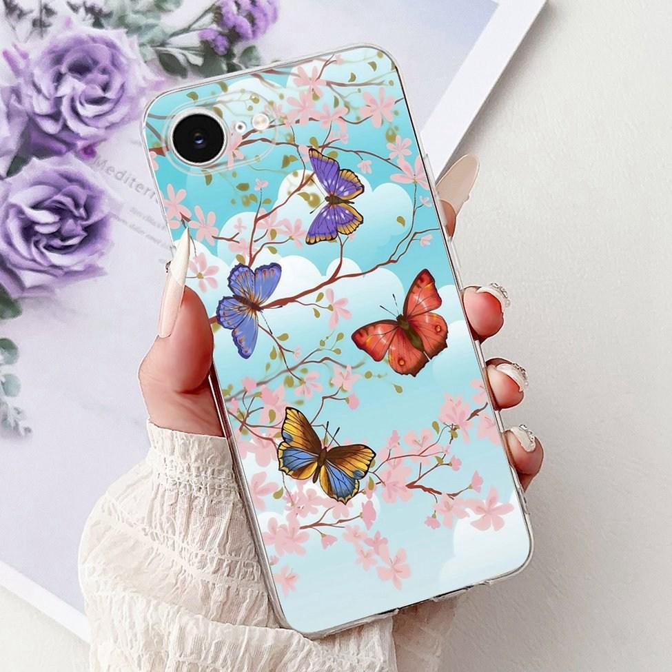 Clear For iPhone 16e A3212 A3409 A3410 A3408 Cover For iPhone 16e Case Fashion Luxury Flowers Cute Funny Painted Soft Bumper